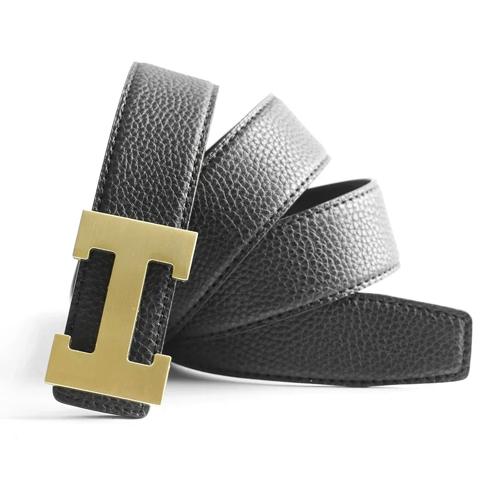 Cinturón con hebilla en H para hombre y mujer, correa de vestir de cuero genuino Real de alta calidad, color gris