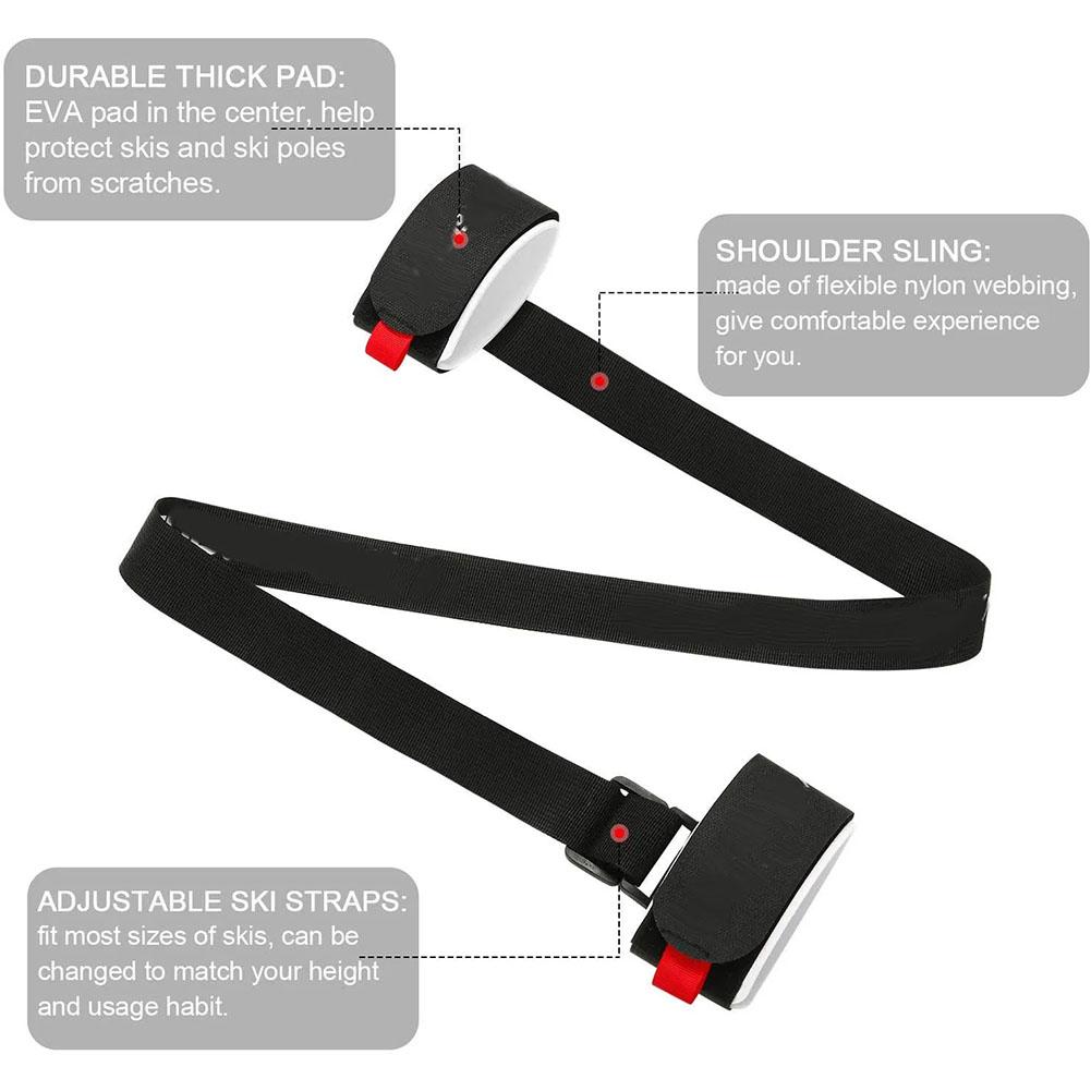 Ski And Pole Carrier Strap Adjustable Ski Shoulder Carrier Strap Portable Ski Holder Straps Skiing Accessories