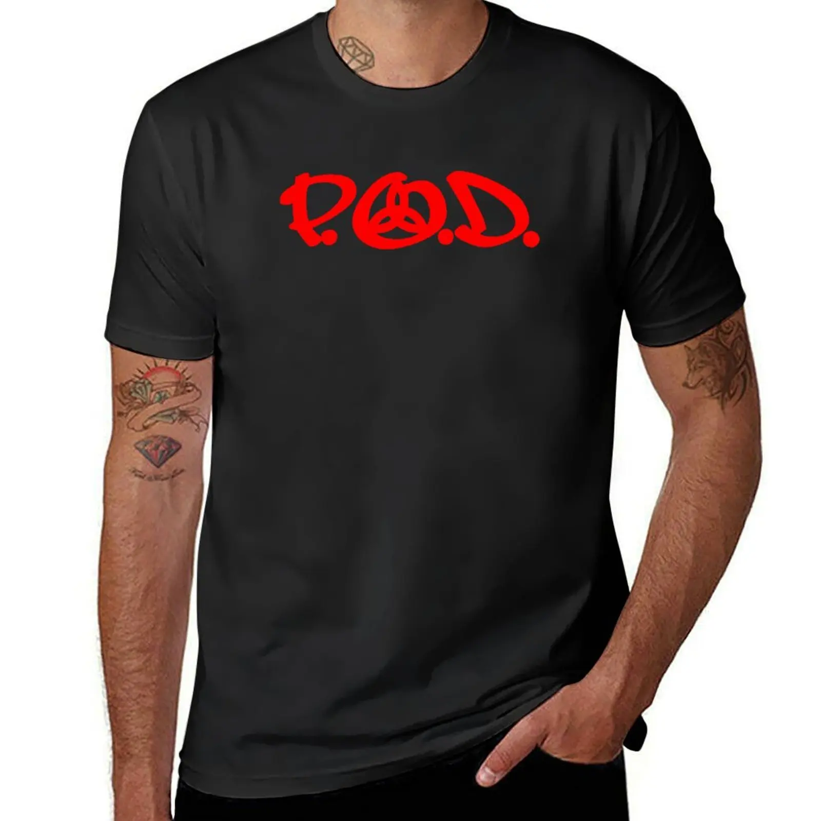 Genre: Kaus P.o.d Logo Logam Kristen Blus Penggemar Olahraga Kaus Pria Katun Pakaian Kaus Besar dan Tinggi untuk Pria