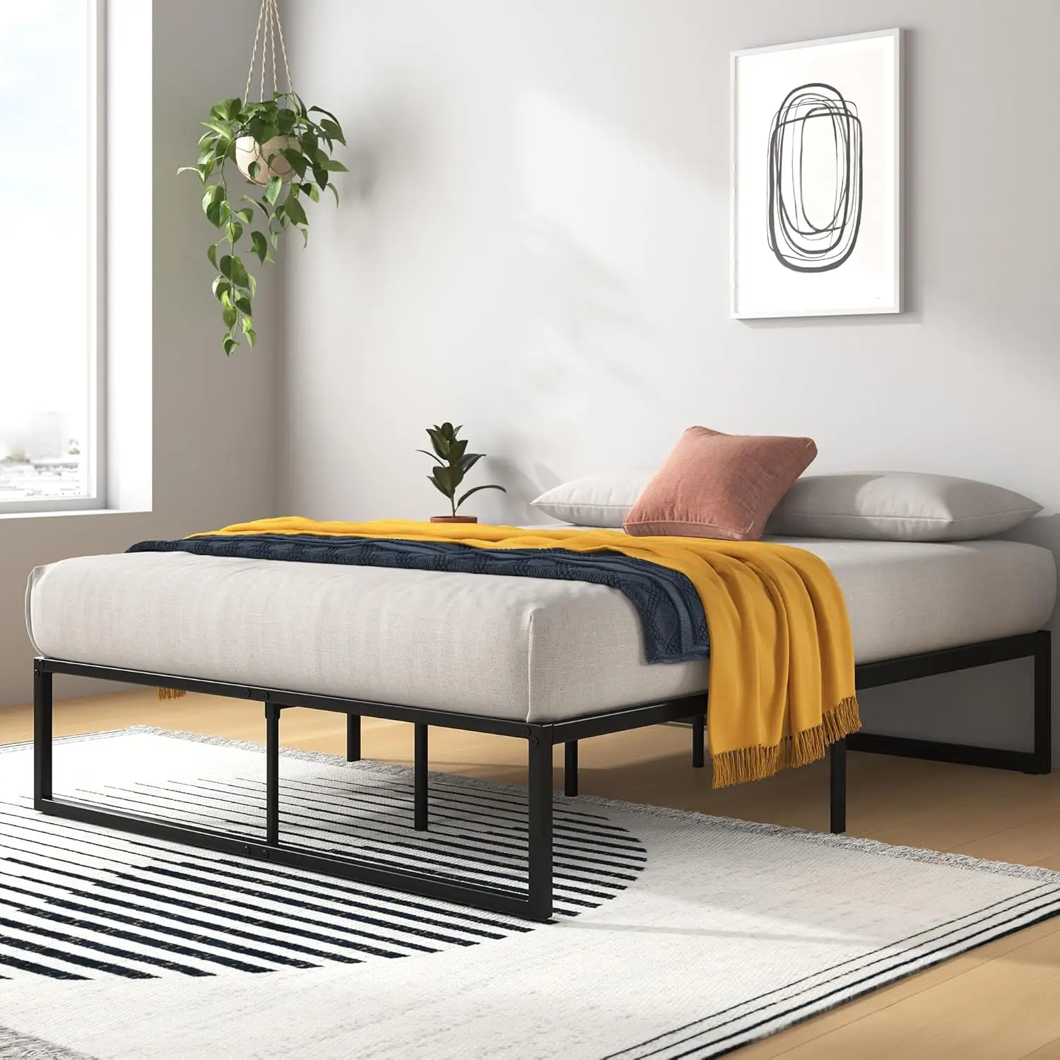 Lorelai Super King Bed frame - Bed 180x200 cm - 36 cm Height with Underbed storage - Metal Platform Bed frame with Steel s