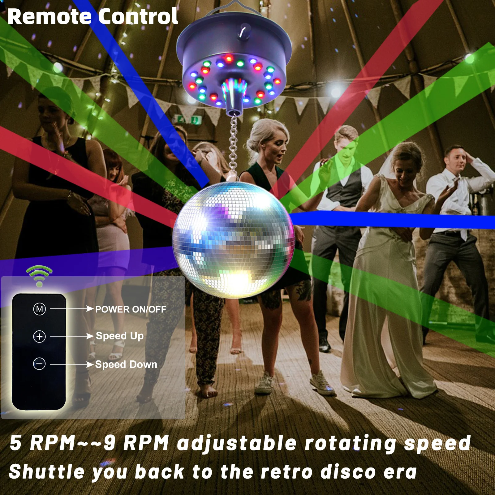 Remote Control Disco Ball Rotating Motor  5RPM--10RPM Adjustable Speed,Plug/Battery Powered Mirror Ball Motor  Ball Not Include