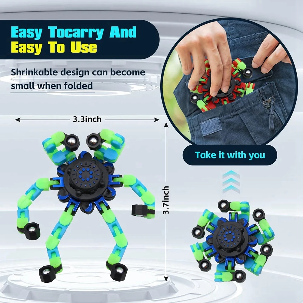 4 ชิ้น Fidget Spinners Glow in The Dark ปลายนิ้ว Gyro DIY Deformable หุ่นยนต์ตลก Sensory ของเล่น Decompression Spinner Party Favors