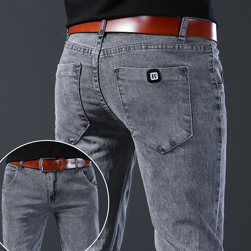 Pantalones vaqueros de nuevo estilo, corte ajustado para hombre, cómodos pantalones de cintura media elásticos de pierna recta de estilo coreano, pantalones vaqueros informales para hombre