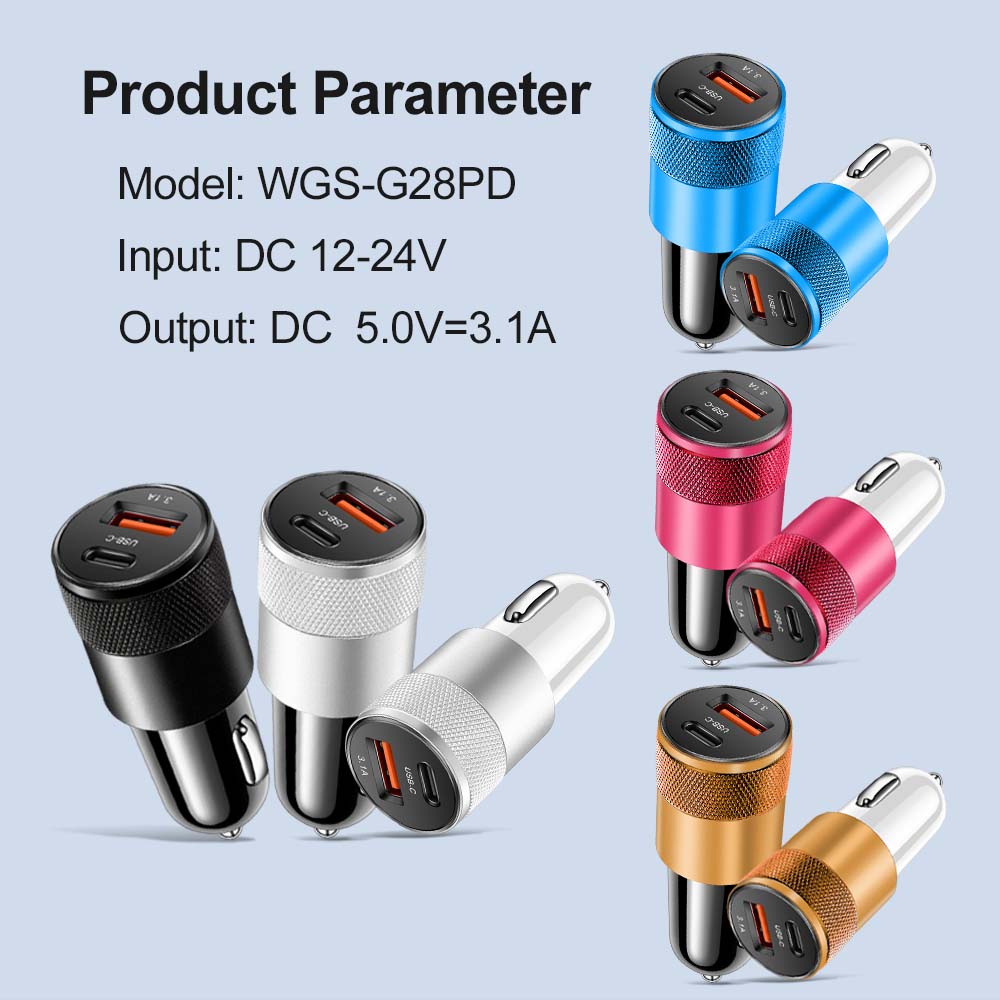 Ładowarka samochodowa USB PD 3.1A typu C Szybkie ładowanie samochodowej ładowarki do telefonu iPhone Xiaomi Huawei Samsung Szybka ładowarka