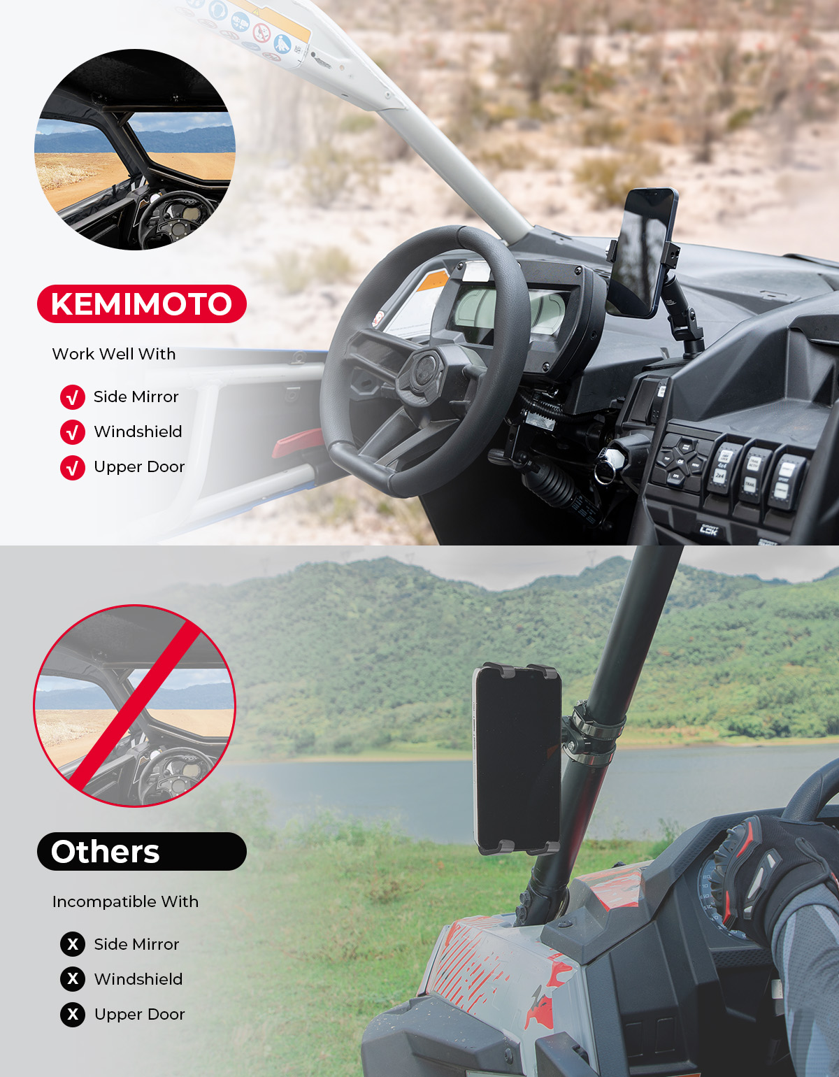 X3 OFF-ROAD UTV CNC อลูมิเนียม 360 ° ที่วางโทรศัพท์แบบหมุนได้ไม่มีการเจาะสําหรับ Can-am Maverick X3, Maverick X3 MAX RR 4x4 Turbo