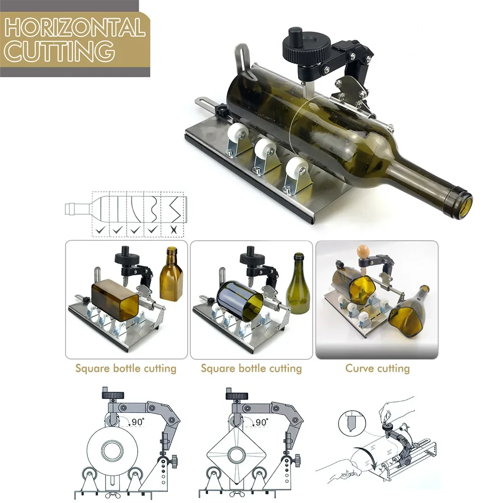 เครื่องตัดขวดแก้วเครื่องมือ DIY สแควร์รอบไวน์เบียร์แก้วประติมากรรมเครื่องตัดมืออาชีพเบียร์แก้วตัดขวดผู้ถือ