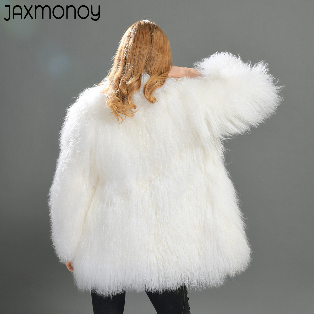 Jaxmonoy-女性のための本物のモンゴルの羊の毛皮のコート、女性のための暖かいアウターウェア、女性のジャケット、ふわふわの毛皮、秋、冬、新しい、2024