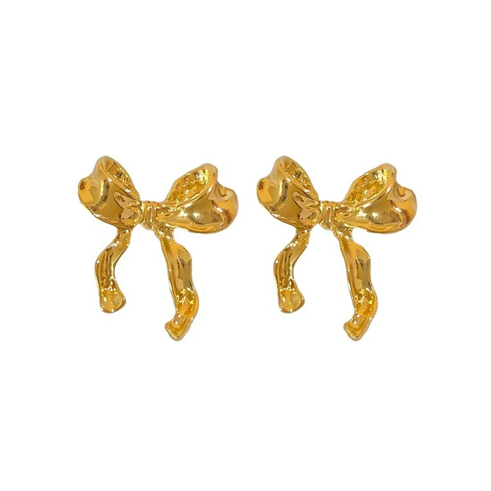ZAKOL Orecchini con nodo a fiocco in nastro metallico color oro dolce per donne e ragazze Accessori per orecchie Y2K con fiocco irregolare