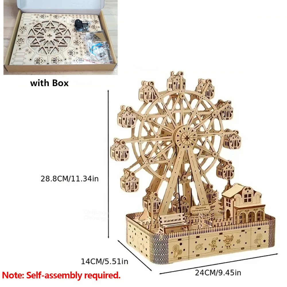 Ferris ล้อเพลงกล่องรุ่น LED Light 3D ปริศนาไม้ DIY Assembly Building ชุดงานฝีมือตกแต่งบ้านผู้ใหญ่เด็กของขวัญ