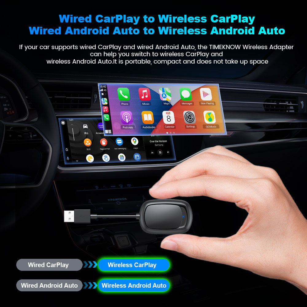 TIMEKNOW 新しい 2 In1 CarPlay & Android Auto ミニボックスワイヤレス CarPlay アダプター有線からワイヤレス CarPlay 用 USB/タイプ C ドングル