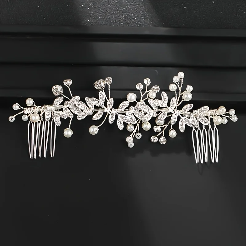 Kristall Perle Haarkamm Clip Pin Strass Blatt Haarkamm Stirnband Tiara für Frauen Braut Hochzeit Haarschmuck Schmuck Kamm