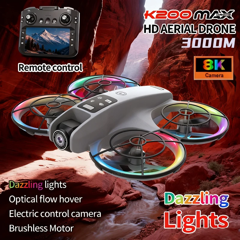 Novo drone k200 max com câmera 8k uhd, tela grande, motor sem escova, longo tempo de voo, câmera dupla, quadricóptero para fotografia aérea