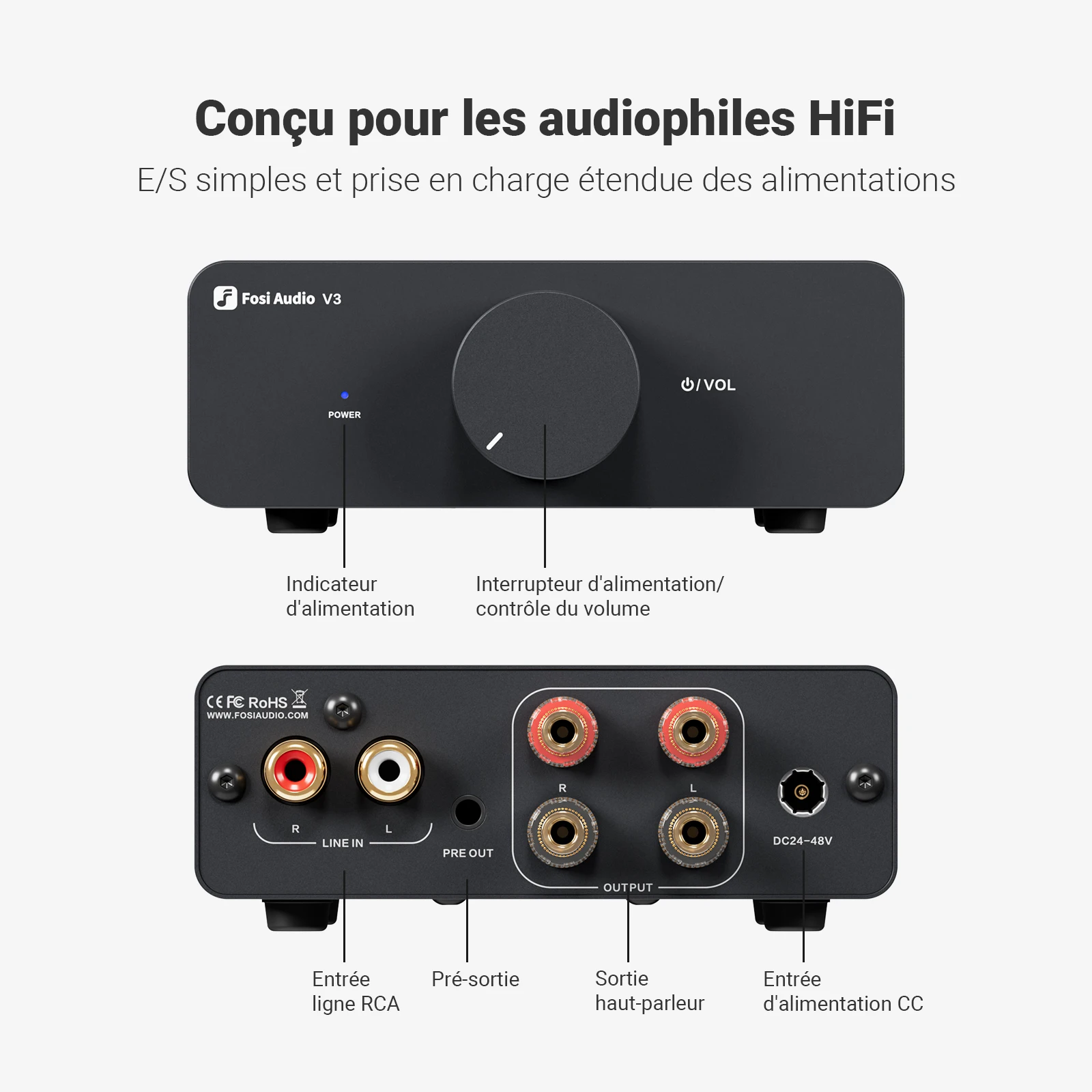 Fosi amplificateur de puissance Audio stéréo 300W x2 TPA3255 classe D Mini haut-parleur amplificateur Audio 2 canaux pour bibliothèque passive