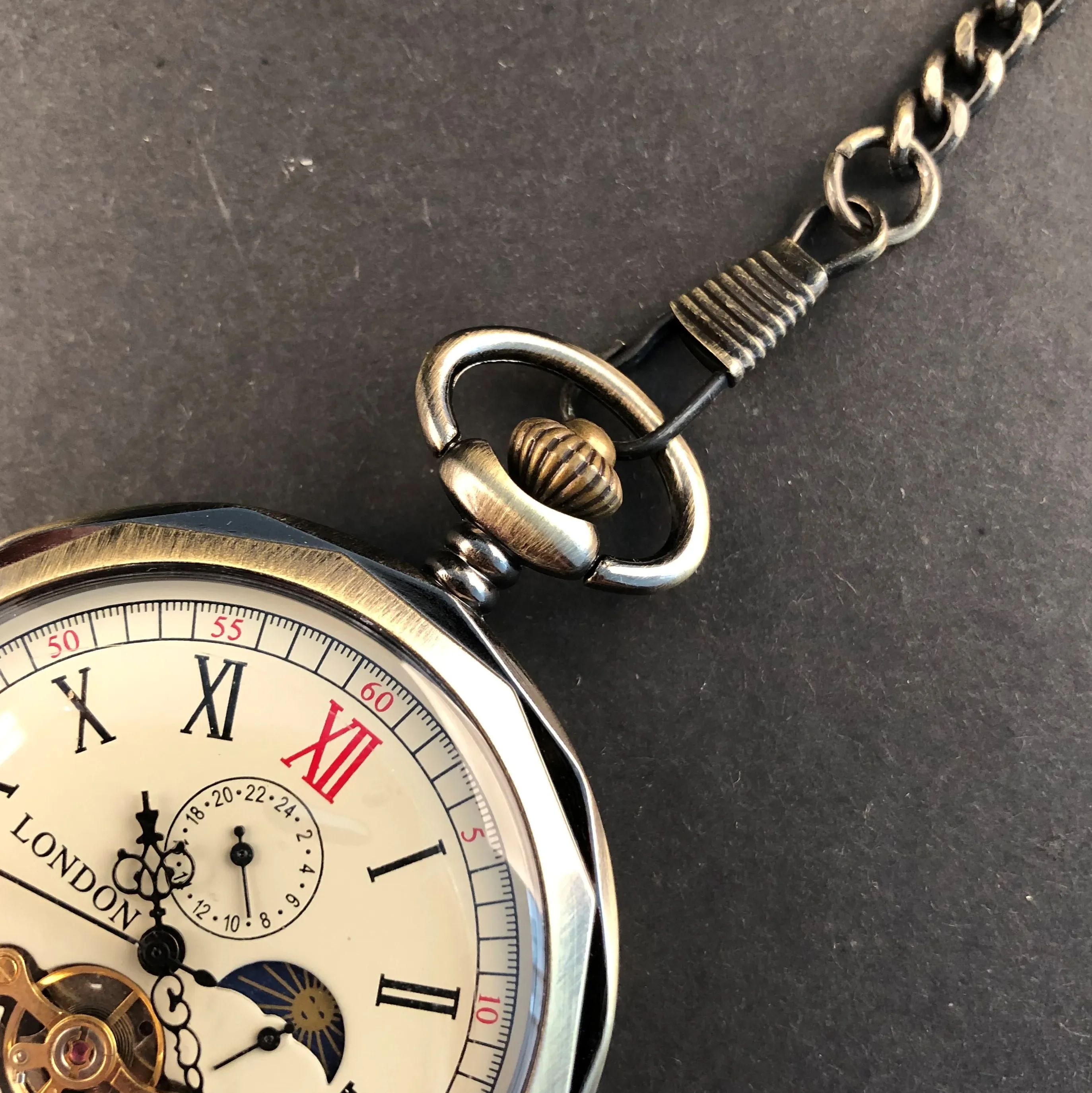 Reloj de bolsillo mecánico Vintage de lujo, relojes Fob de cadena informales Unisex con cuerda a mano y Luna multifuncional