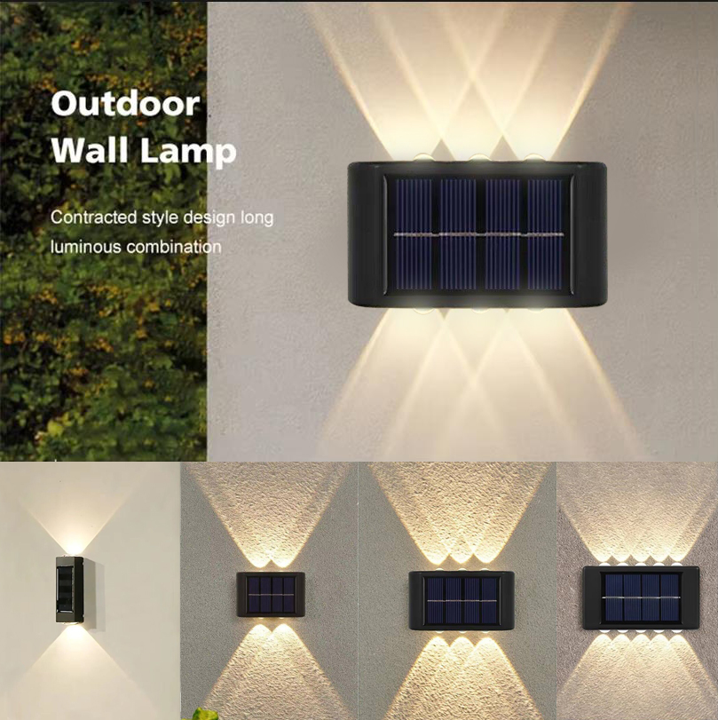 Lámpara Solar de pared de 4/6/8/10LED, decoración de calle para patio, luz impermeable para exteriores, iluminación luminosa arriba y abajo, lámpara de paisaje de jardín