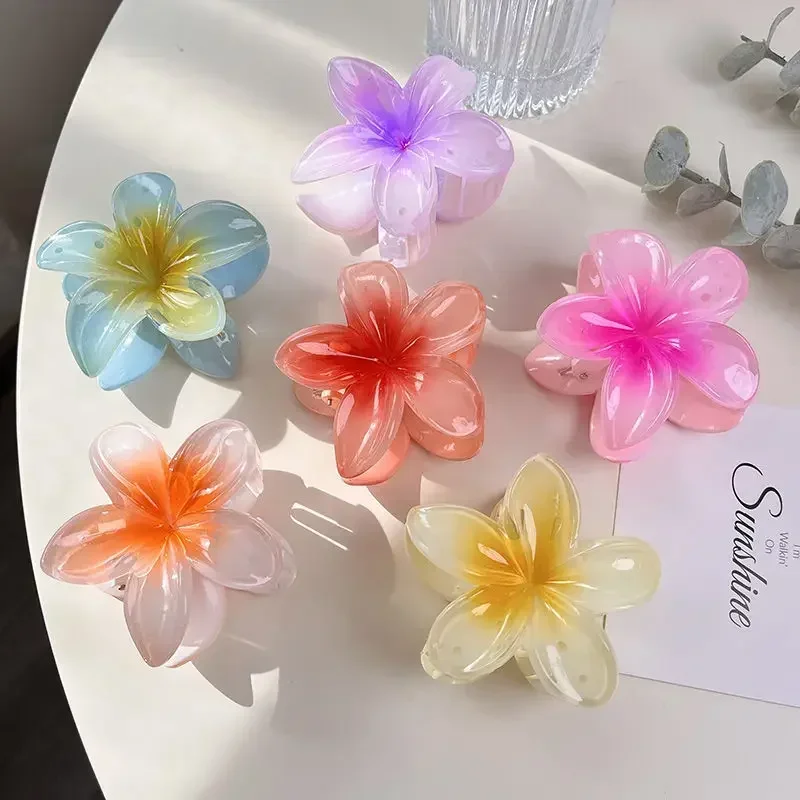 Pinza para el pelo acrílica con flor grande bohemia para mujer, pinzas para el pelo dulce, pasadores con abrazadera de cangrejo, accesorios para sombreros hawaianos para playa