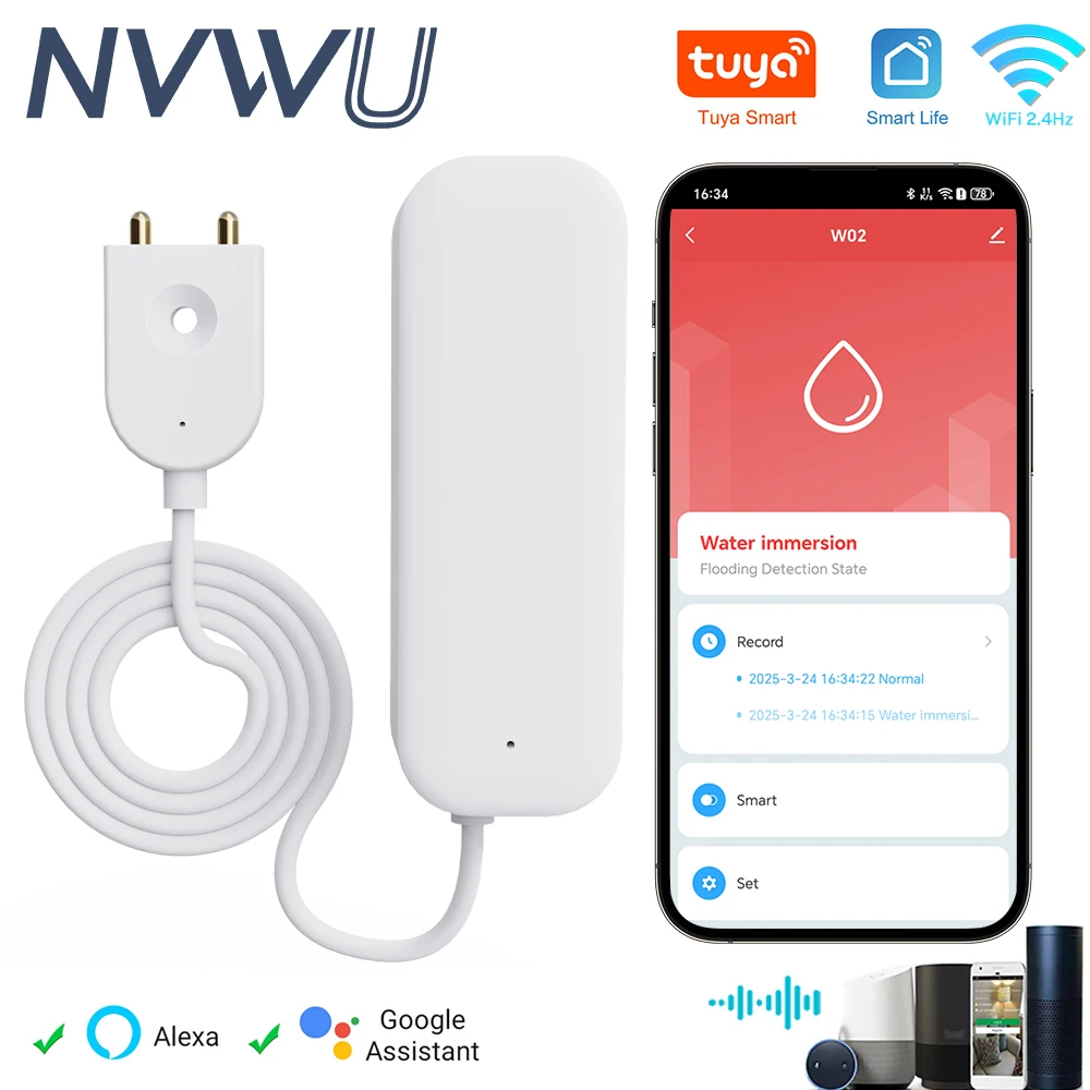 Tuya Smart WIFI Waterlekkage Sensor Alarm Waterniveau Detector Overstroming Lekkage Sensor APP Afstandsbediening Beveiliging Alarmsysteem