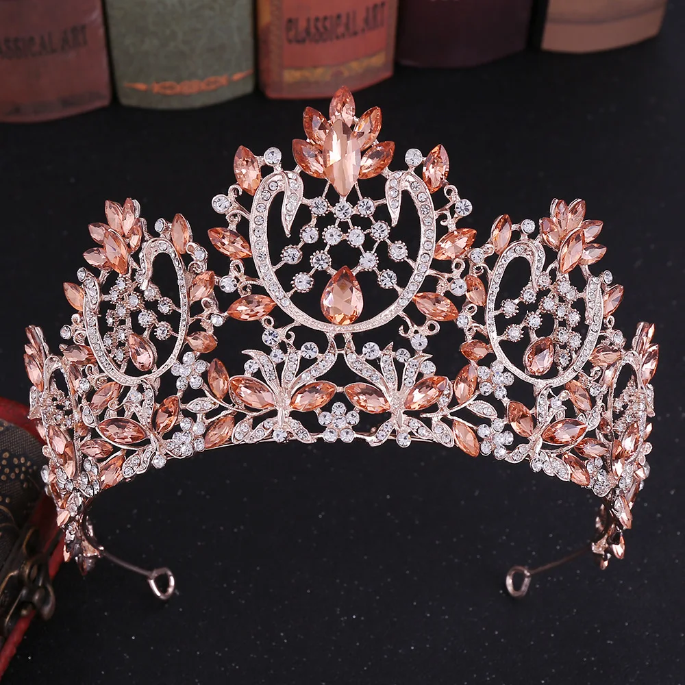 Baroque คริสตัล Rhinestone Tiaras และ Crowns สําหรับเจ้าสาว Vintage พรหมมงกุฎเจ้าสาวงานแต่งงานอุปกรณ์เสริมผมเครื่องประดับ