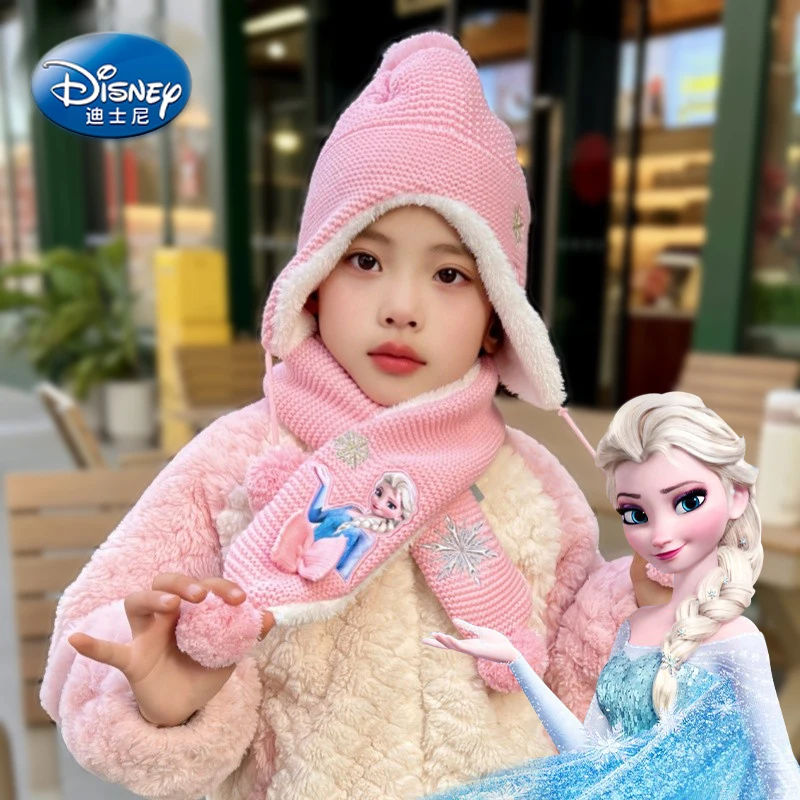 ดิสนีย์ เอลซ่า โฟรเซ่น วินเทอร์ชุดสำหรับเด็กผู้หญิง,หมวกผ้าพันคอถุงมือที่ปิดหูชุด,ถักที่อบอุ่นของขวัญเด็กผู้หญิง,ของขวัญคริสต์มาสชุด 3 ชิ้น