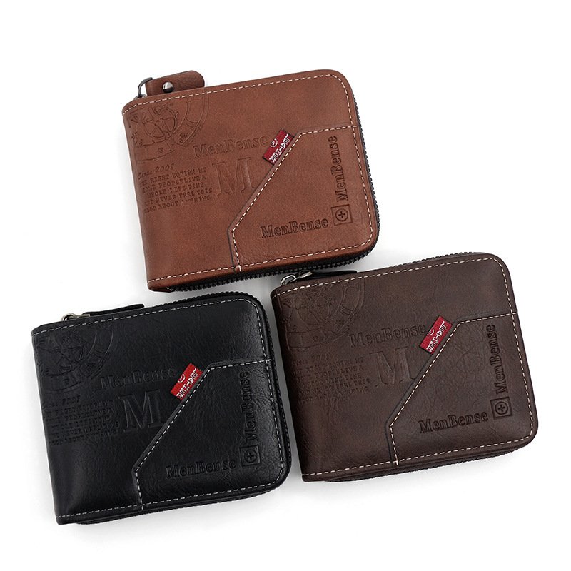 New Men Zipper Wallets Short Card Holder Vintage Male Wallet High Quality PU Leather Classic Coin Pocket Wallet For Boys