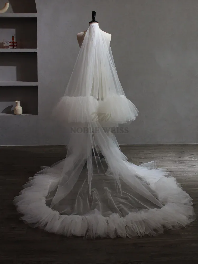 Two Layer Wedding Veil Ruffled Edge Tulle Bridal Veil With Comb Fluffy Bride Veils Cover Face Veil Customized