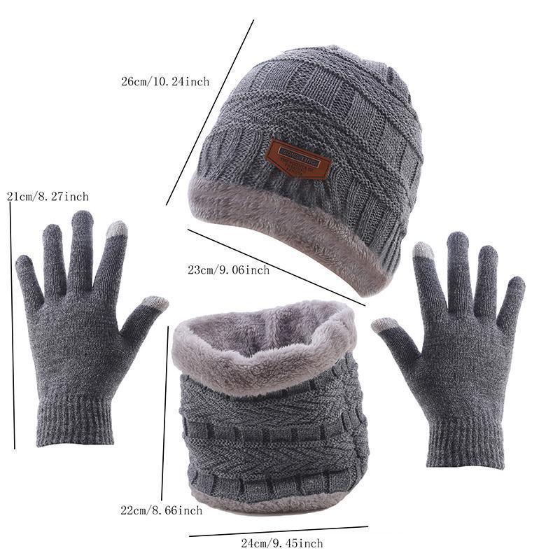 1Set warme und weiche Winters trick mütze, Schals und Touchscreen-Handschuhe 3-teiliges Set, perfekter Ohr-und Hals wärmer
