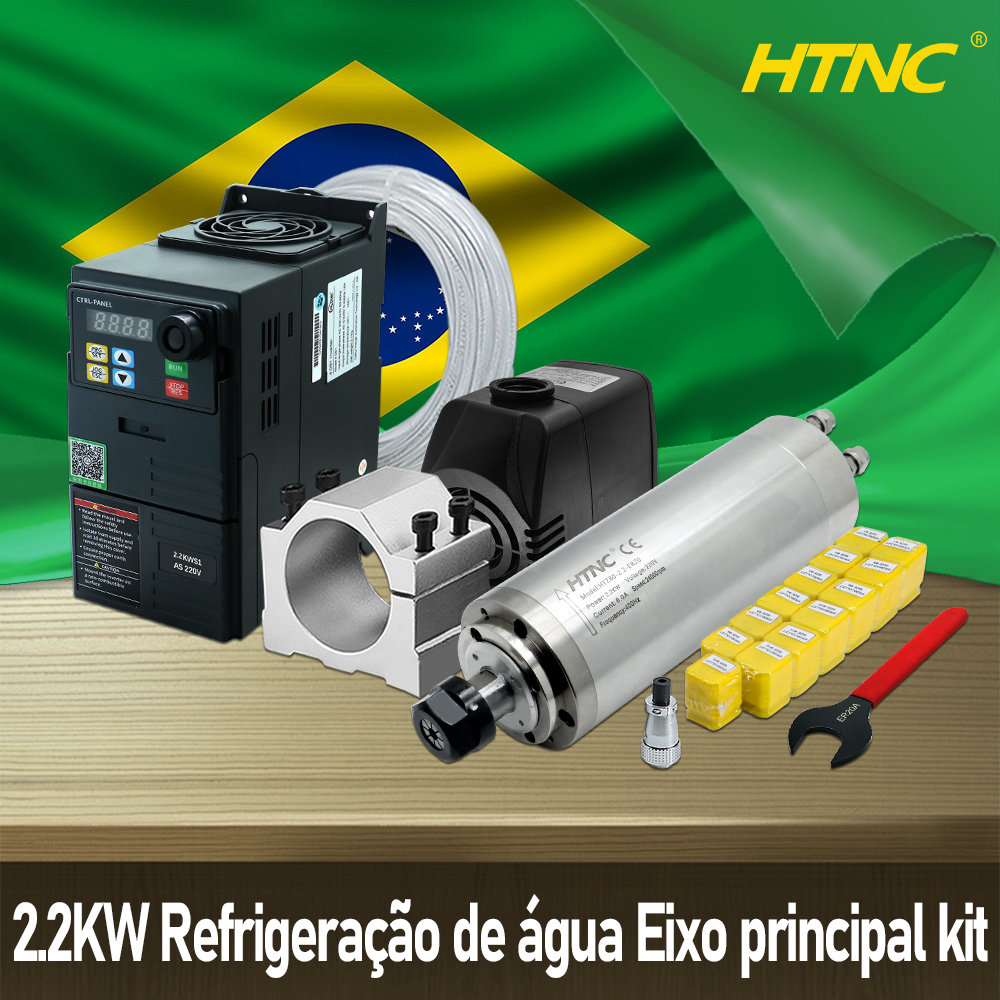 Motor de eixo cnc 2200w, 220v er20, 2,2kw, eixo redondo de resfriamento de água, 24000rpm + 2,2kw vfd 50/60hz + bomba de água + suporte de 80mm