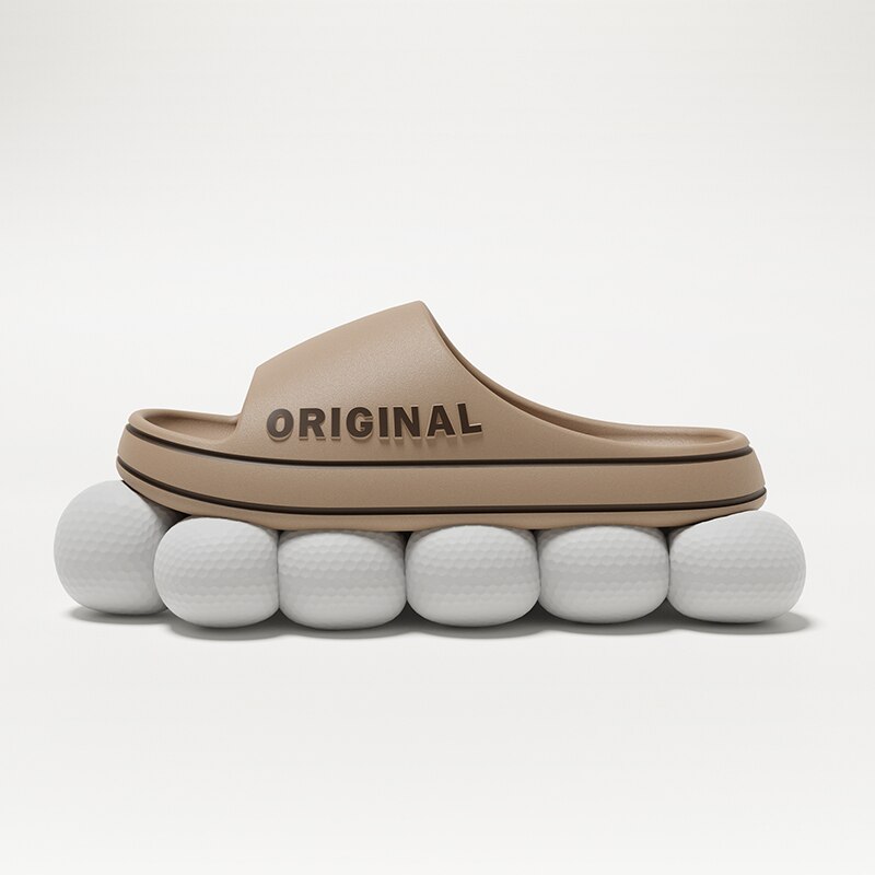 Feslishoet-Zapatillas de playa con letras para hombre y mujer, chanclas antideslizantes de suela gruesa de Color sólido para interior y baño, sandalias de verano para parejas