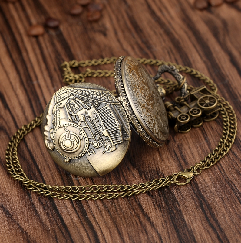 남성 남성 빈티지 시계에 대한 목걸이 체인 펜던트 선물과 클래식 레트로 Steampunk 기차 석영 주머니 시계