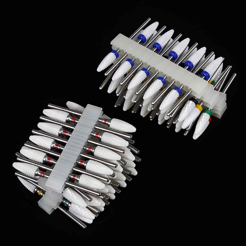 10 個セラミックネイルドリルビットセットフライスカッター電気マニキュアビット炎トウモロコシファイルペディキュアマシンポリッシュ Accesoires