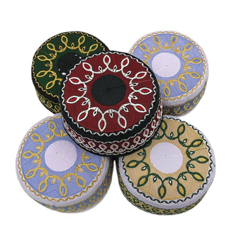 メンズ刺繍されたイスラム教徒の帽子,上下のフラットハット,エスニックスタイル,シックな日よけ帽,イスラムの男性,kufi,arab,new,2022