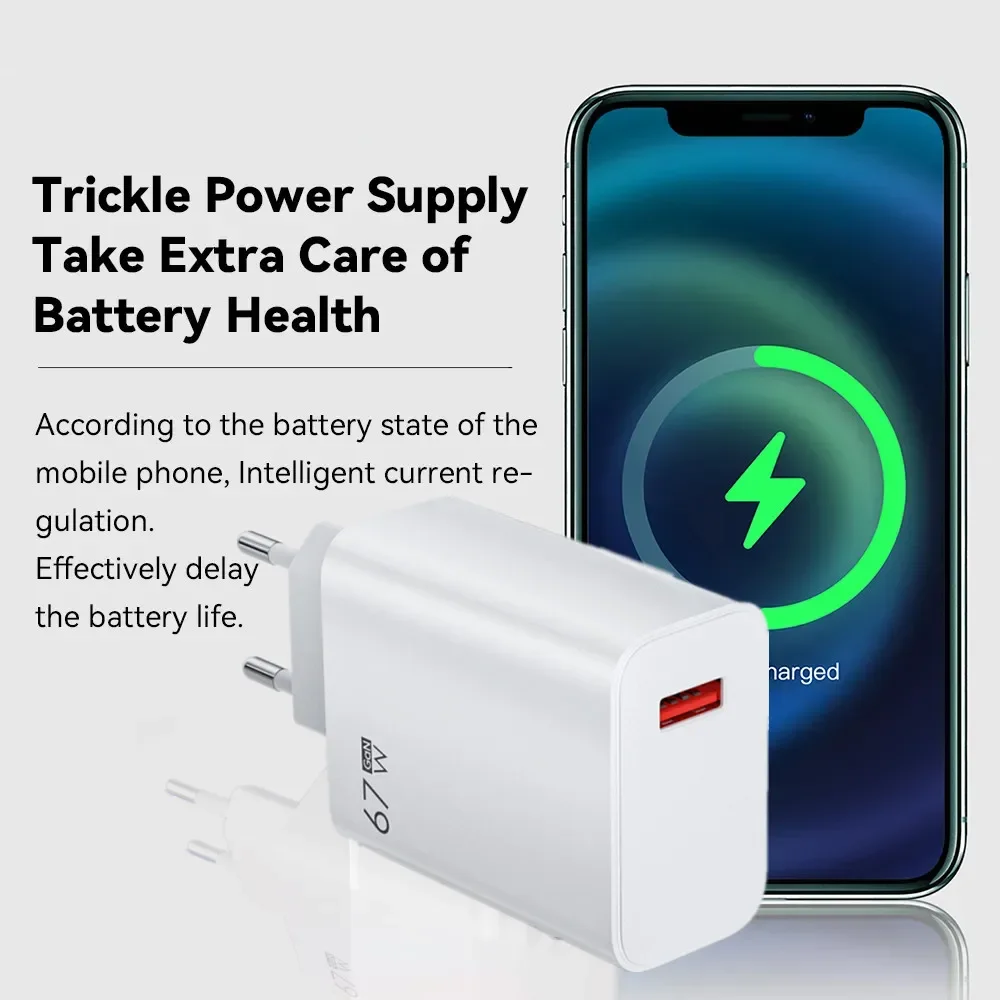 USB-Ladegerät, insgesamt 67 W, Schnelllade-Handy-Ladegerät, Schnellladeadapter für iPhone 15 Samsung Xiaomi Redmi, EU/US/UK-Stecker