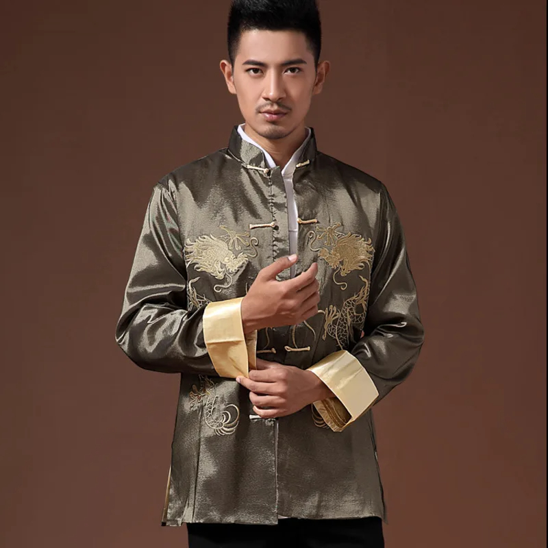 Männer bestickte Tops chinesische traditionelle Phoenix gedruckt Kleidung Dragon Tang Anzug Kleidung Langarm Festival Neujahr Jacke