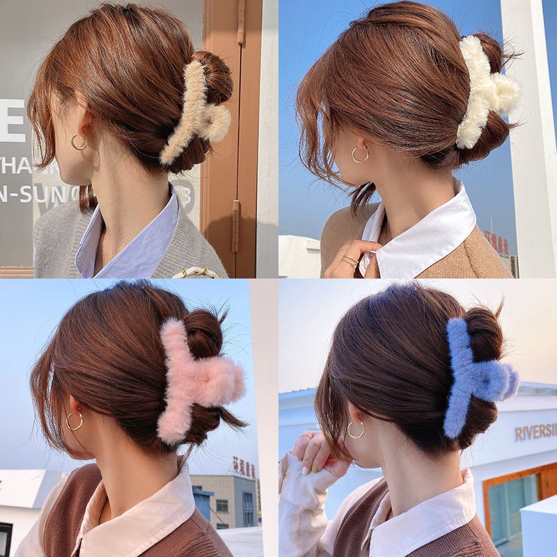 Pinzas en forma de garra para el pelo de cangrejo grande de piel sintética de felpa esponjosa, soporte para cola de caballo de invierno para mujeres y niñas, pasadores para el cabello, abrazaderas, accesorios para el cabello baratos