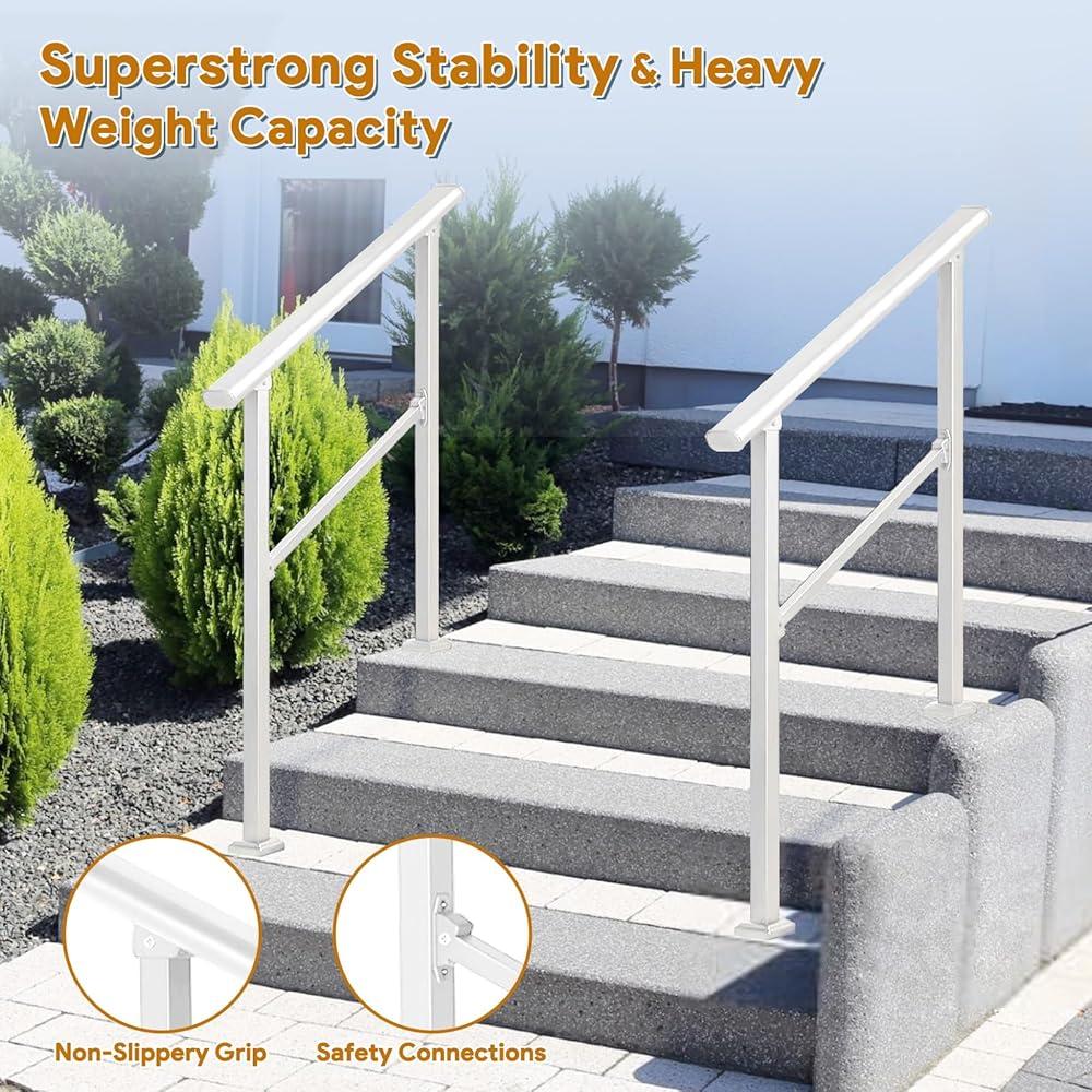 Metal Stair Railing Handrail Kit Outdoor Steps Adjustable Easy Install Durable Support Seniors 3-Step Safety Guardrail