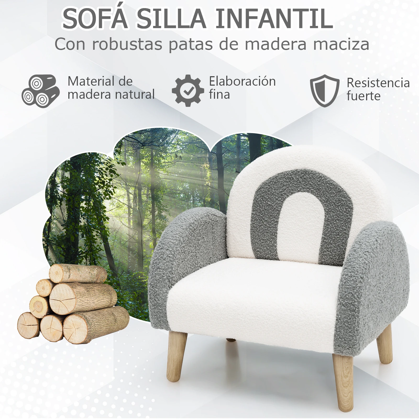 Sillón Infantil con Tela de Felpa Suave, Espuma de Alta Elasticidad, Patas de Madera Macizas, Sillón Tapizado para Niños, para Guardería, Sala de Juegos, Dormitorio