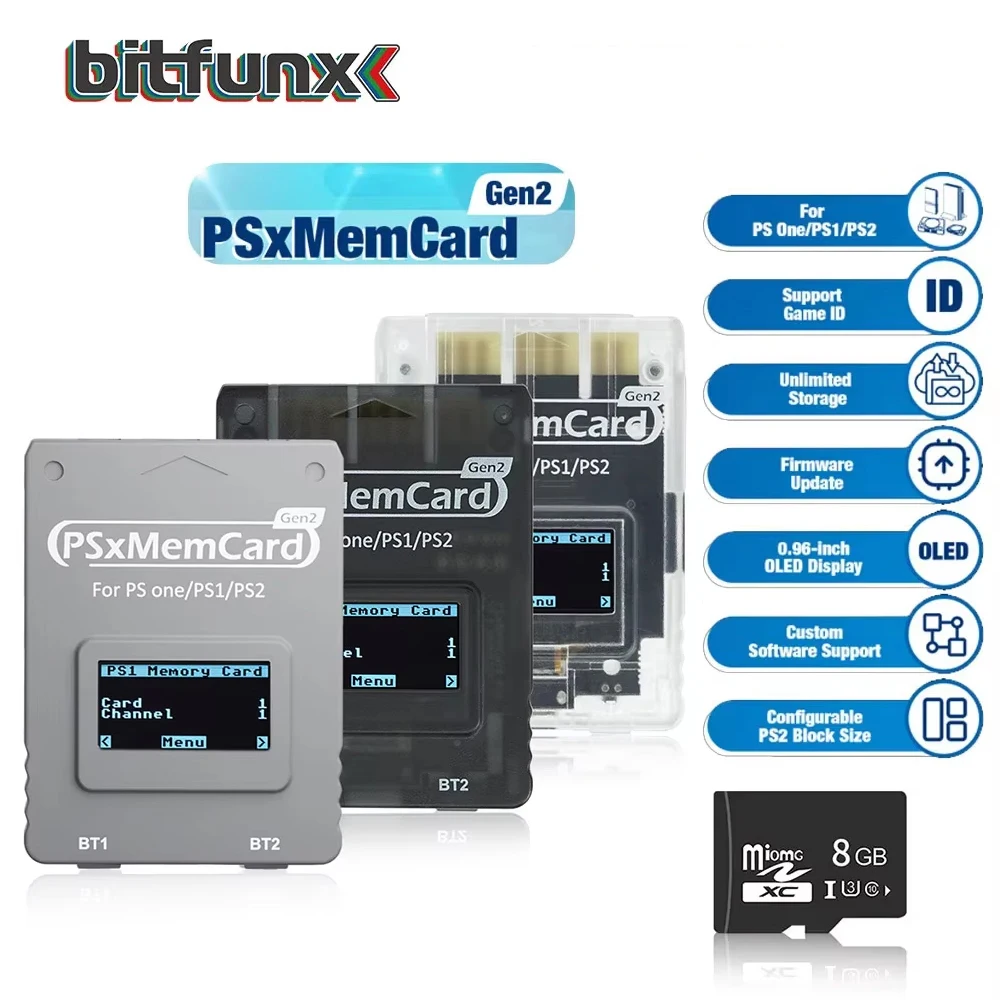 Tarjeta de memoria BitFunx PSxMemCard Gen2 SD2PSX para PS1/PS2 lector de tarjetas SD adaptador de tarjeta para consola de juegos PS One guardar tarjeta de juego de datos