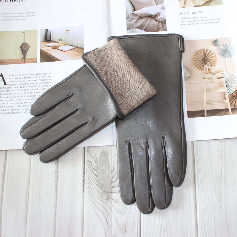 Guantes de piel de oveja para mujer, tejidos nuevos, con forro, clásico, versátil, multicolor, para conducir, de cuero, para otoño