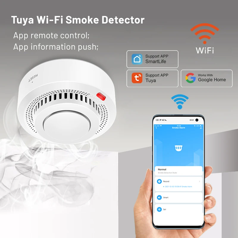 2er-Pack Tuya Smart WiFi-Rauchmelder mit Echtzeit-APP-Warnungen, kabelloser Feuersensor-Alarm, 85 dB Sound für Zuhause/Büro