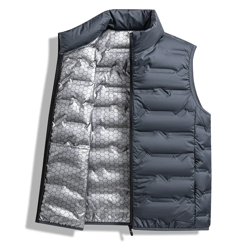 ฤดูหนาวสีขาวลงเสื้อกั๊กผู้ชาย Graphene Self-heating Windproof จีบเสื้อกั๊ก Man STAND COLLAR Casual WARM Down เสื้อกั๊กชาย