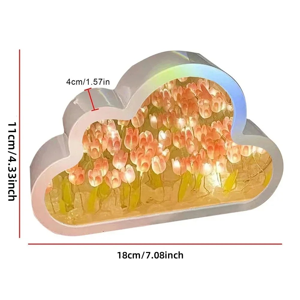 Kreative Tulpe 3d Wolke Meer von Blumen führte Nachtlicht Lampen Spiegel Würfel handgemachte DIY Atmosphäre Weihnachts geschenk Schlafzimmer Dekor