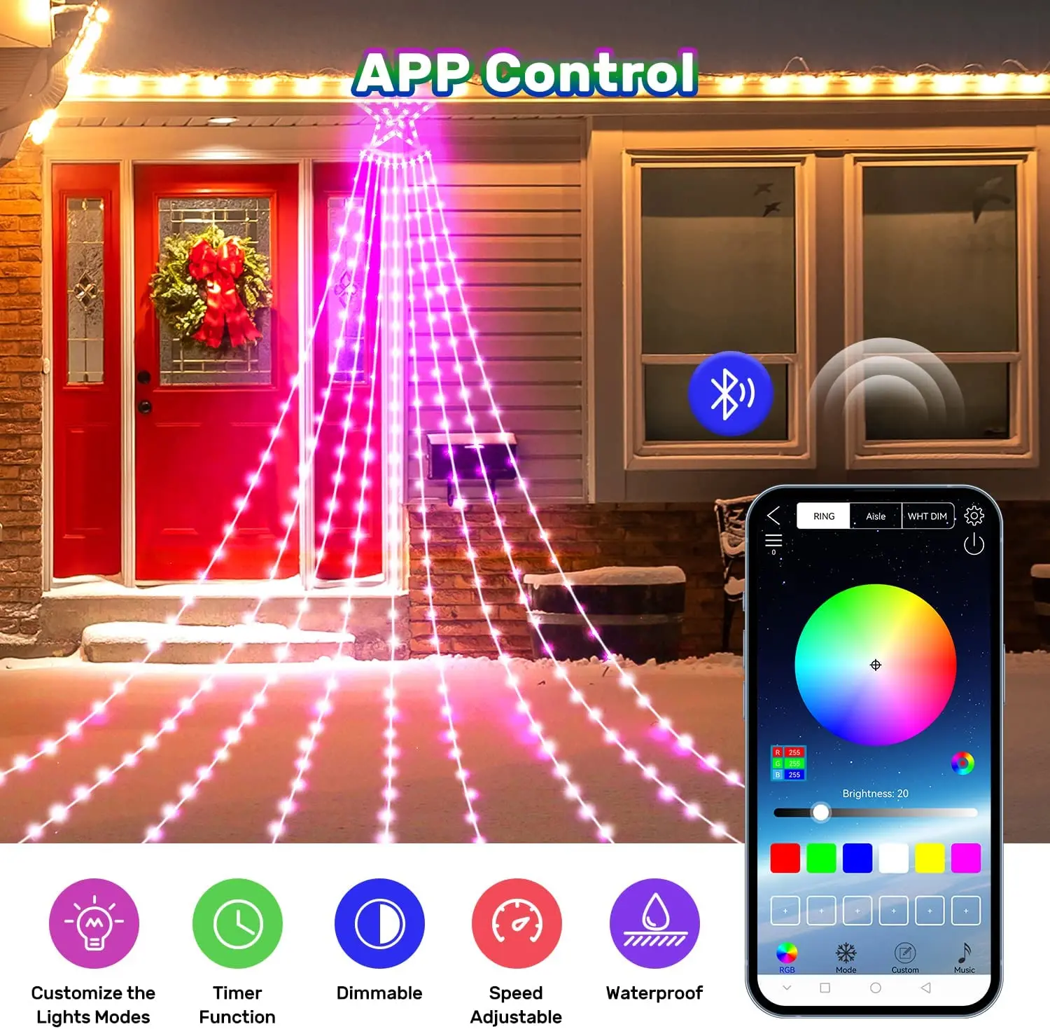 304LED Smart Christmas Tree String Light with Star Topper 3M APP Control Fairy String Lights Navidad Garland Outdoor Decor