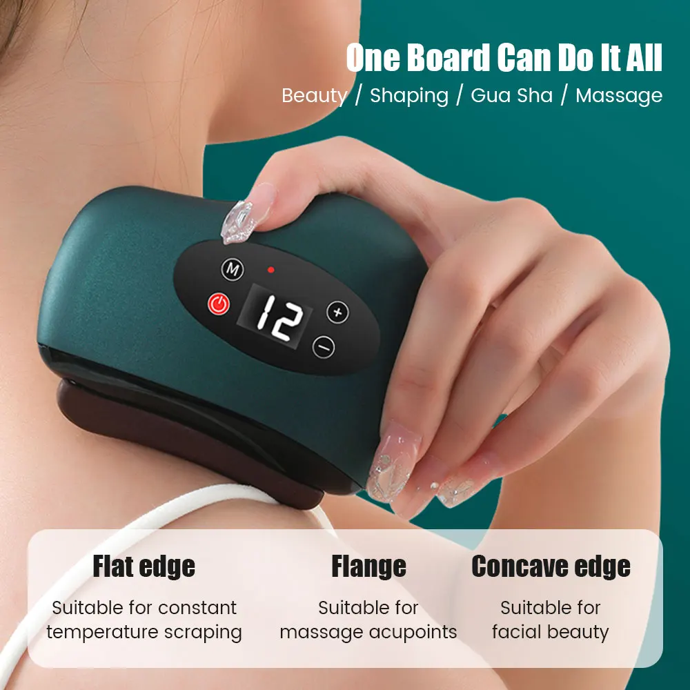 Masajeador Guasha eléctrico USB, tabla de raspado con vibración y calefacción de piedra caliente, masaje de cuello y espalda, herramientas de elevación Facial Gua Sha