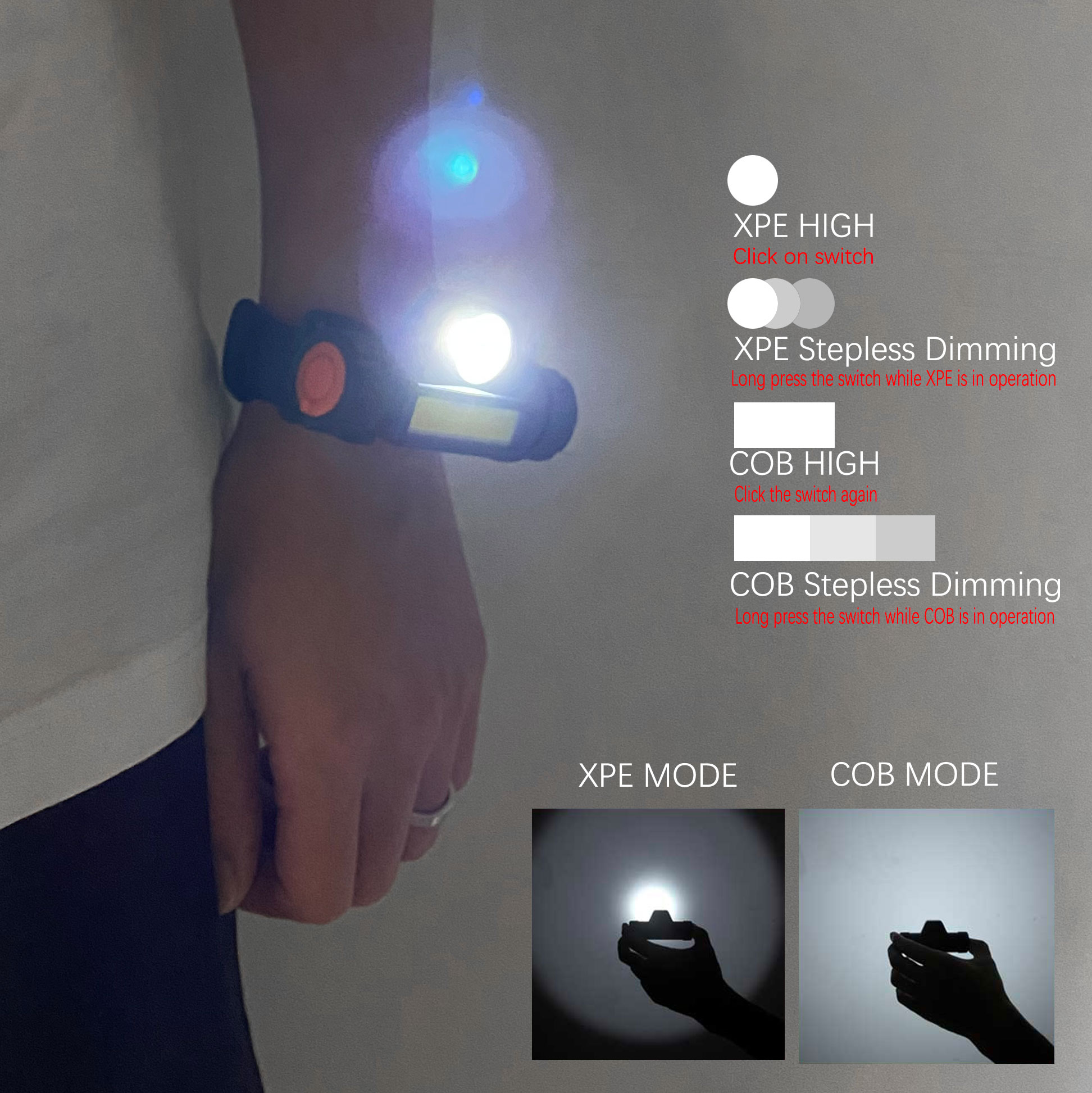 Magnético led escurecimento portátil luz pulseira noite ciclismo correndo lâmpada de pesca pulseira lanterna