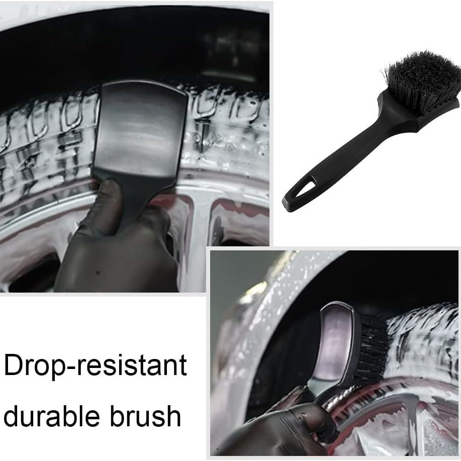 Cepillo para neumáticos de 1 pieza, cepillo de limpieza de ruedas de cerdas duras negras, cepillo para alfombras, cepillo para detalles, rueda sin arañazos y cepillo para neumáticos para coche