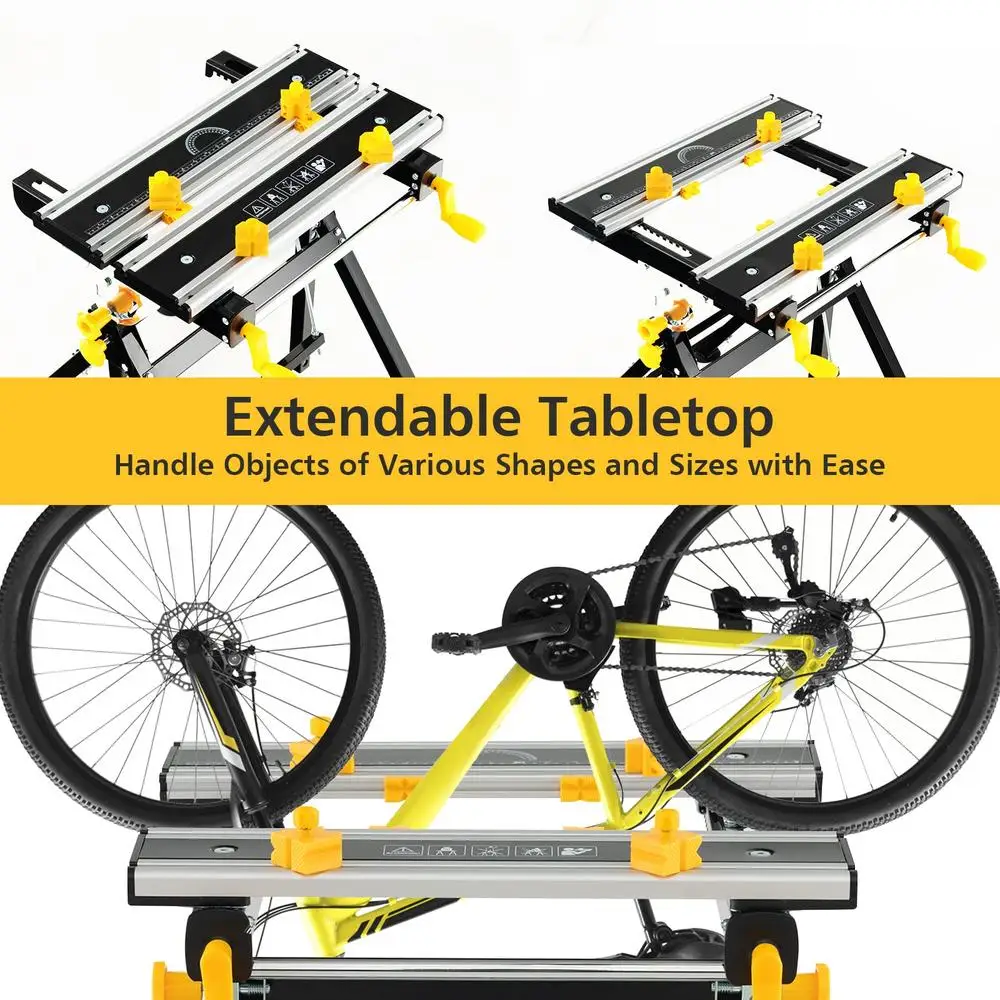 Portable Folding Work Table with 7-Level Adjustable Height Tiltable Platform 8 Sliding Clamps & 2 Rotary Clamping Handles