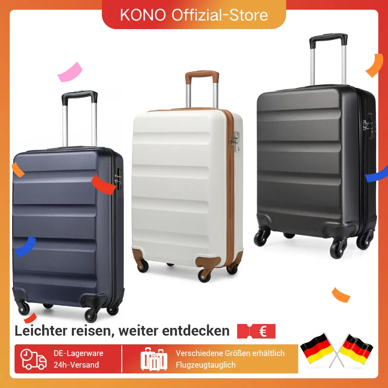 KONO Hartschalenkoffer mit 4 Spinner-Rädern und Zahlenkombinationsschloss, leichter Reisekoffer, Handgepäck, 55/66/75 cm