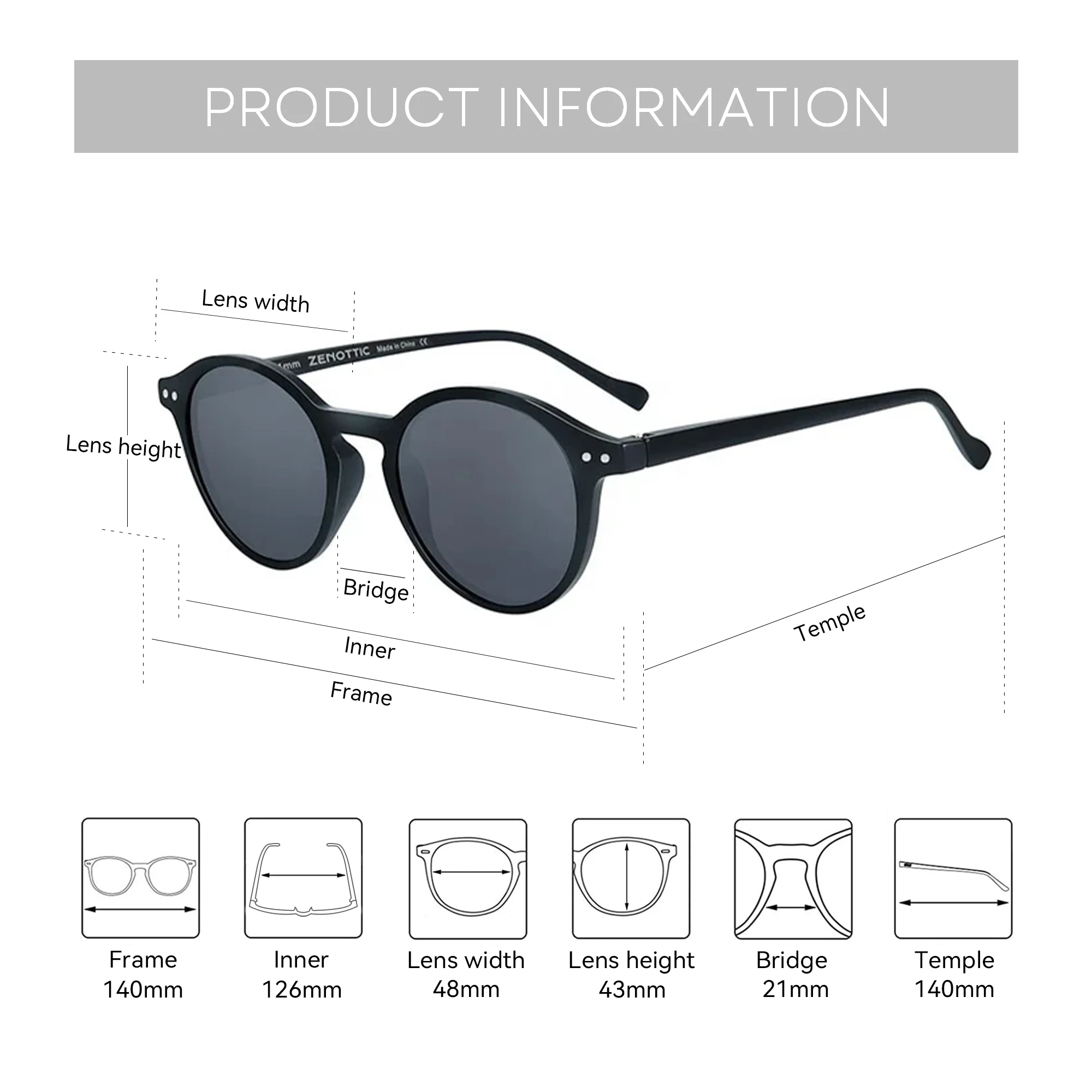 ZENOTTIC (ขนาด S) Retro Circularแว่นตากันแดดPolarized 2024 ผู้ชายผู้หญิงวินเทจแว่นตากันแดดรอบเล็กUV400 แว่นตาShades