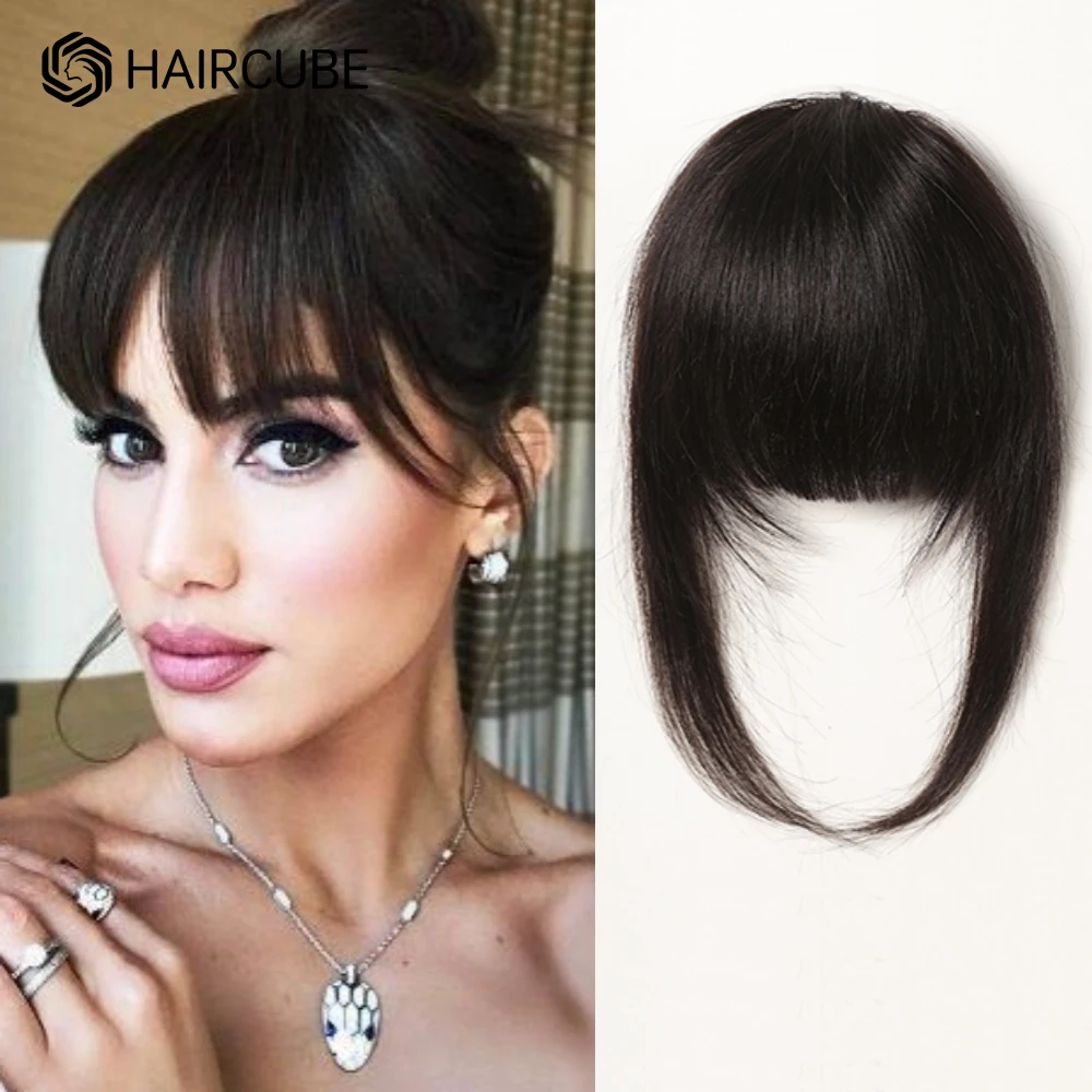 Clipe em franja 100% cabelo humano franja grosso francês natural preto marrom franja de cabelo com templos clipe em franja postiços para mulher