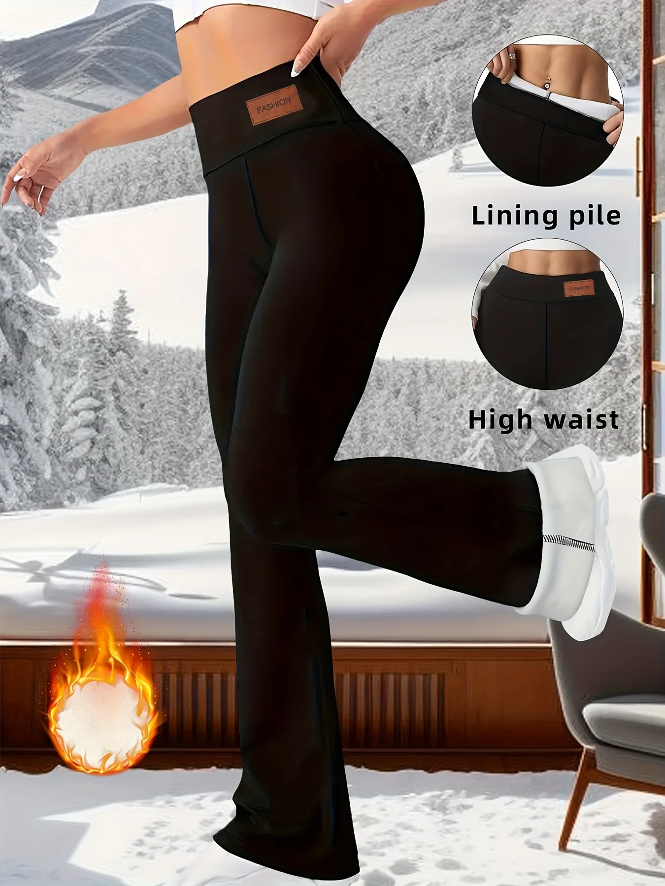 Women's fleece lined leggings winter flared leggings warm training hiking yoga pants